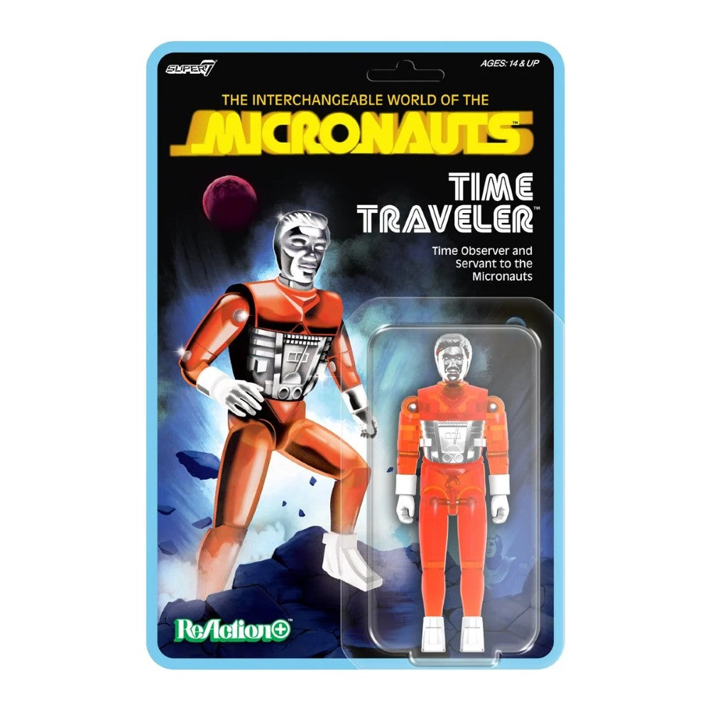 Time Traveler Micronauts Translucent ORANGE Super7 ReAction+ Action Figure new in box with sci-fi card backing collectible