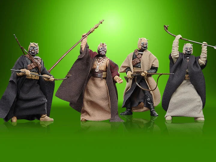 Go Figment Star Wars Vintage Collection Tusken Raider 4-pack action figures displayed on green background