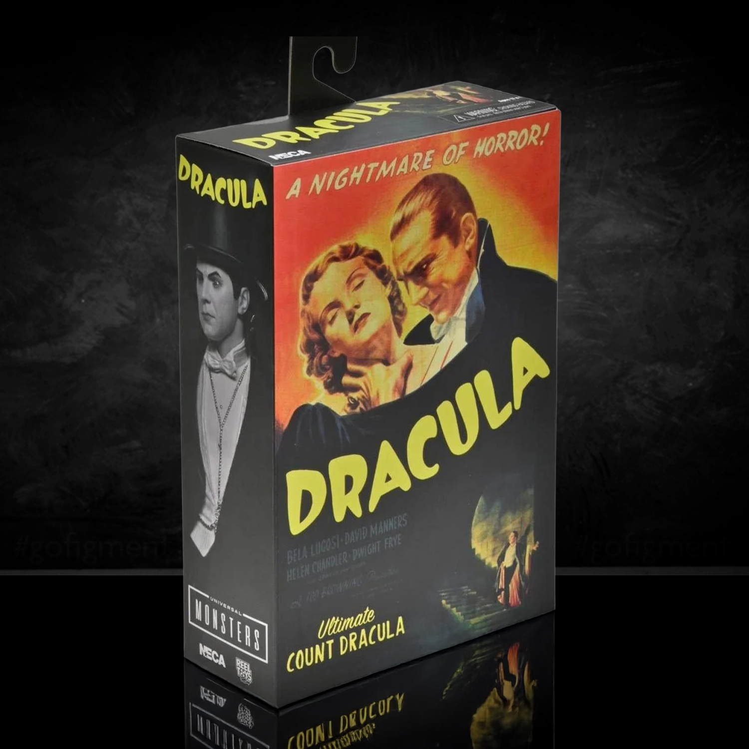 Dracula of Carfax Abbey Black and White 7 inch Neca Action Figure Universal Monsters in new box with classic horror poster art packaging