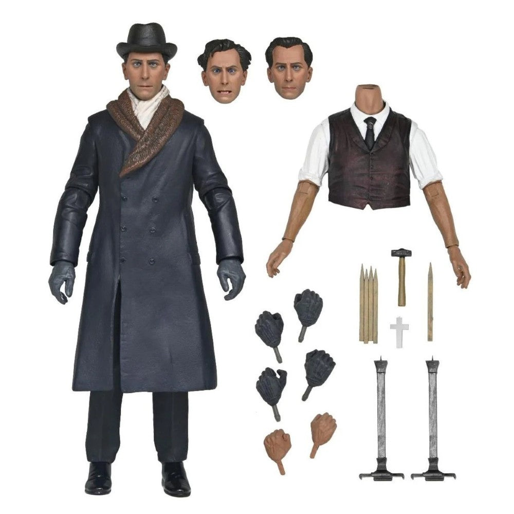 Van Helsing Horror of Dracula Hammer Films Ultimate Action Figure NECA 7” with interchangeable heads and assorted accessories new in box