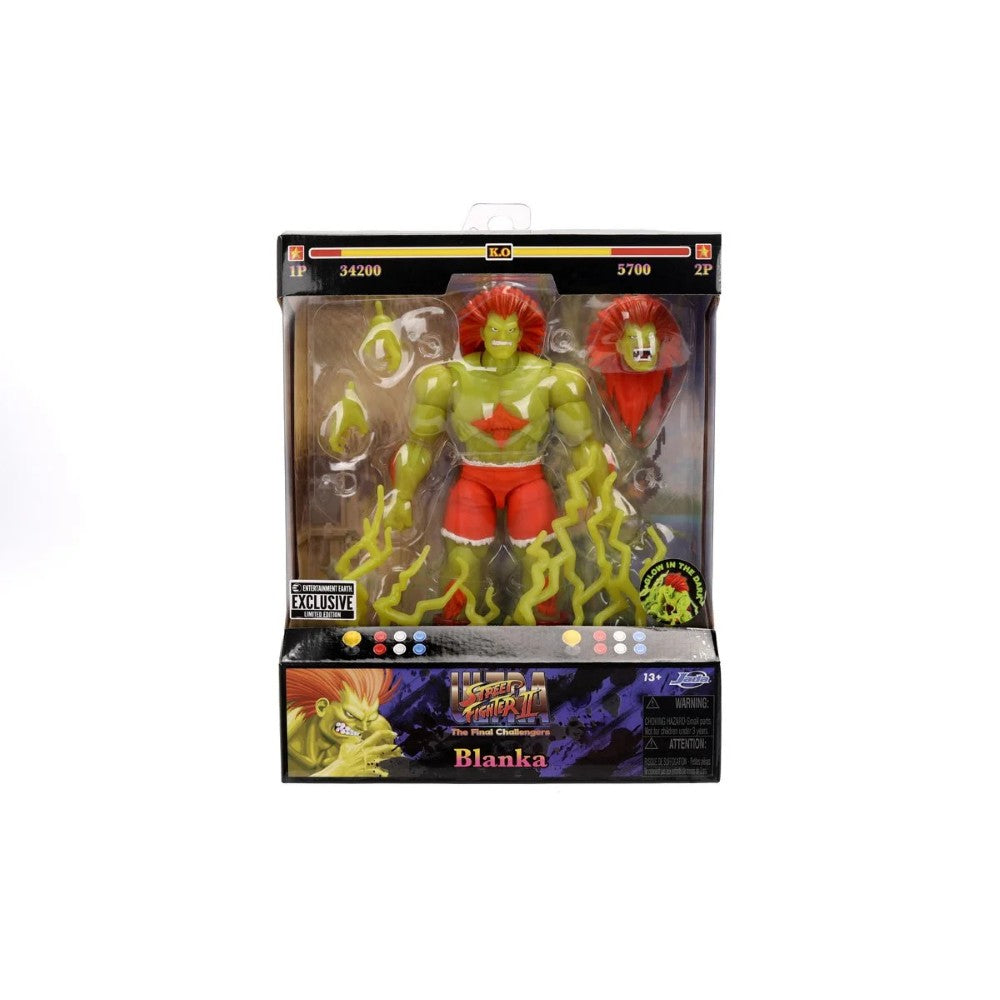 Blanka Ultra Street Fighter II Glow-in-the-Dark 6-Inch Action Figure Jada Toys with electric effects and alternate heads