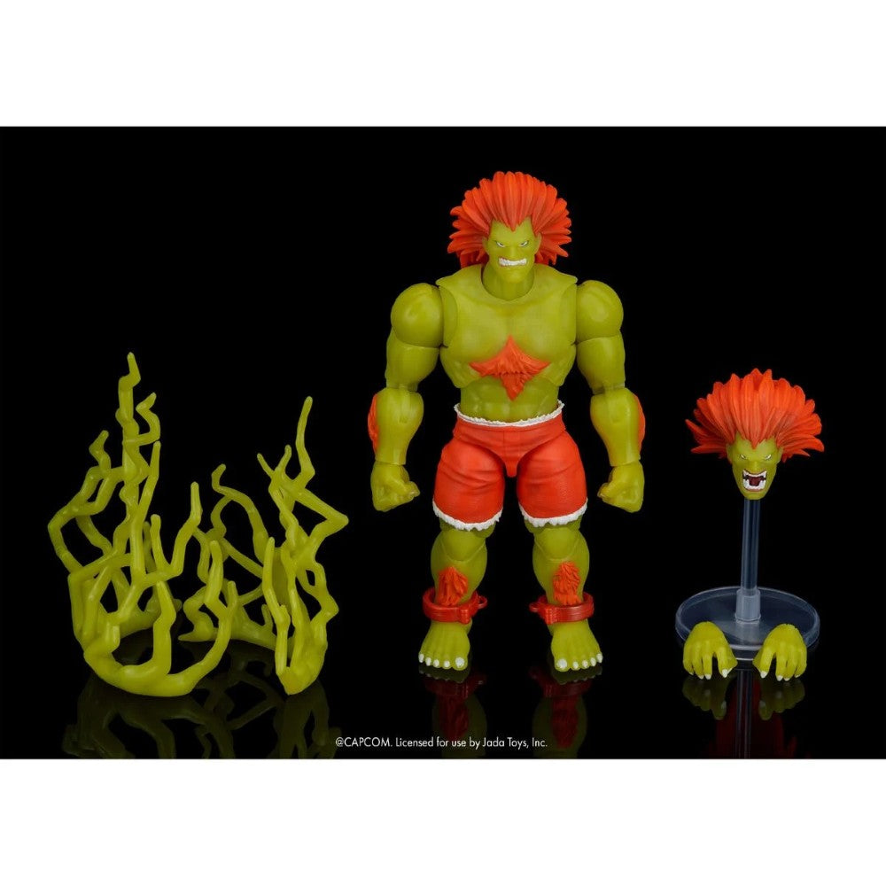 Blanka Ultra Street Fighter II Glow-in-the-Dark 6-Inch Action Figure Jada Toys with accessories on black background