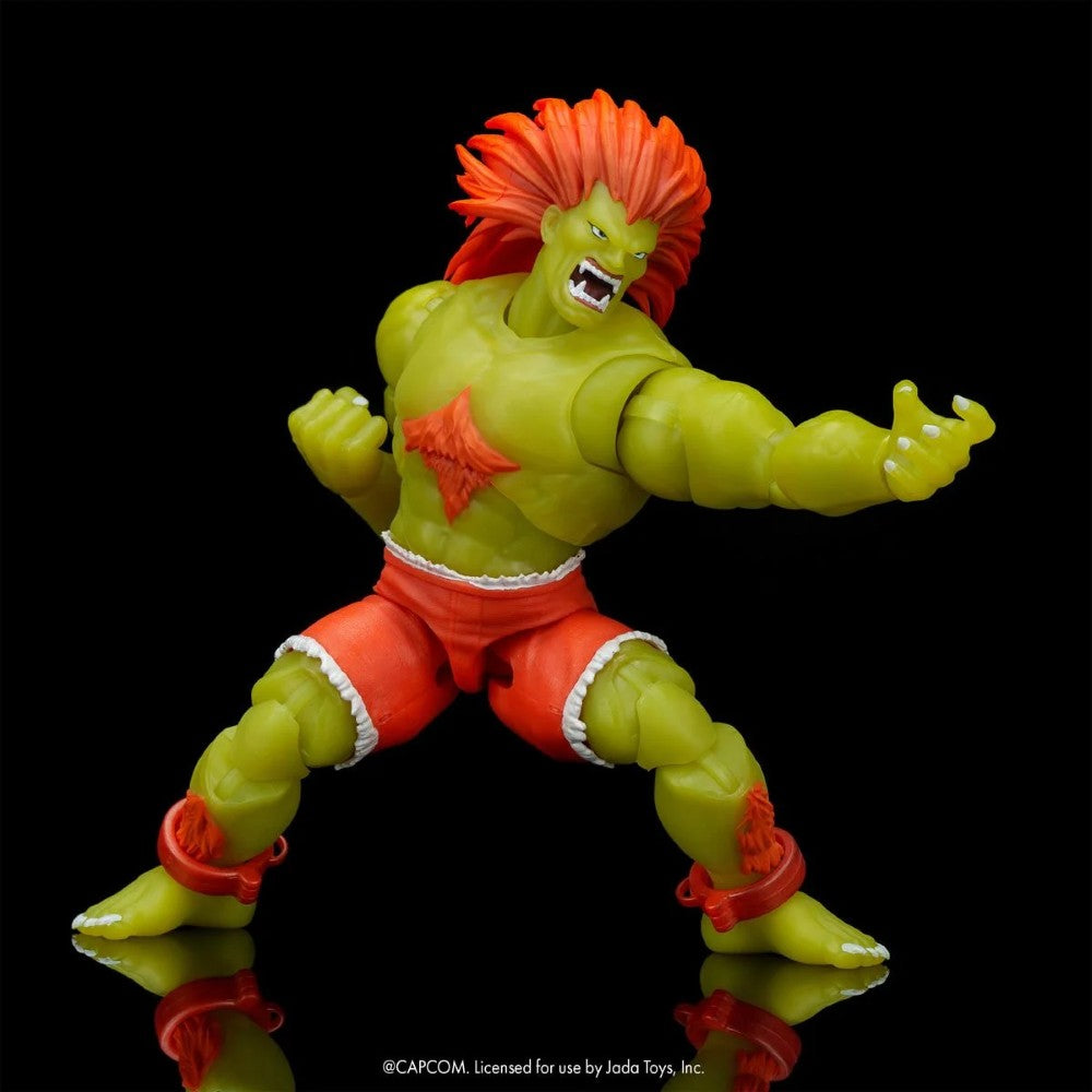 Blanka Ultra Street Fighter II Glow-in-the-Dark 6-Inch Action Figure Jada Toys posed dynamically on black background