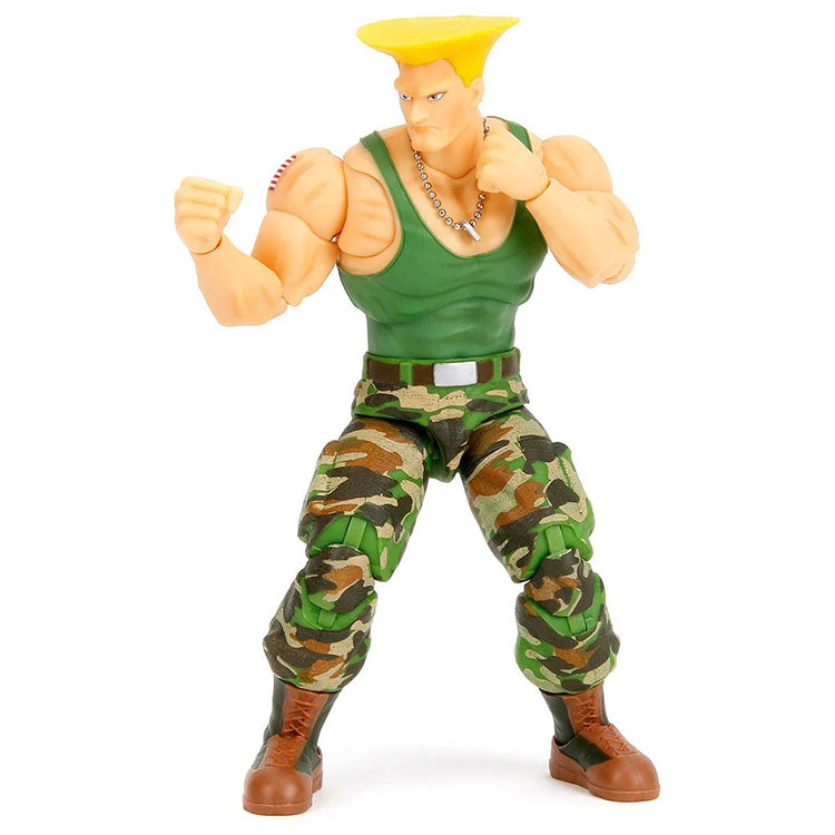 Jada Toys Ultra Street Fighter II Colonel Guile 6-inch action figure in green tank top and camo pants pose