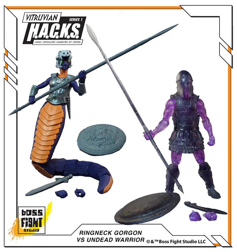 Undead Warrior & Ringneck Gorgon Vitruvian H.A.C.K.S. Eternal Struggle 2-Pack Action Figures by Boss Fight Studio Llc with weapons and shields.