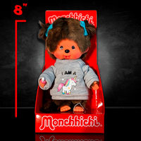 Official Sekiguchi 8-inch Monchhichi Girl Unicorn plush doll collectible, often searched as a pastel Monchichi toy.