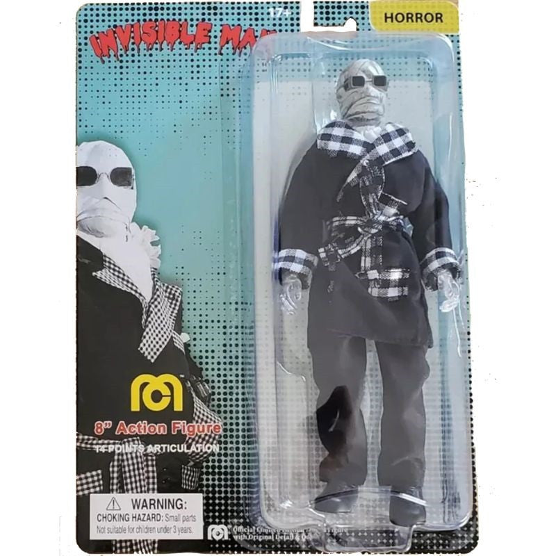 The Invisible Man Retro Style Articulated Mego Action Figure 8 inch by Mego in original packaging and vintage design