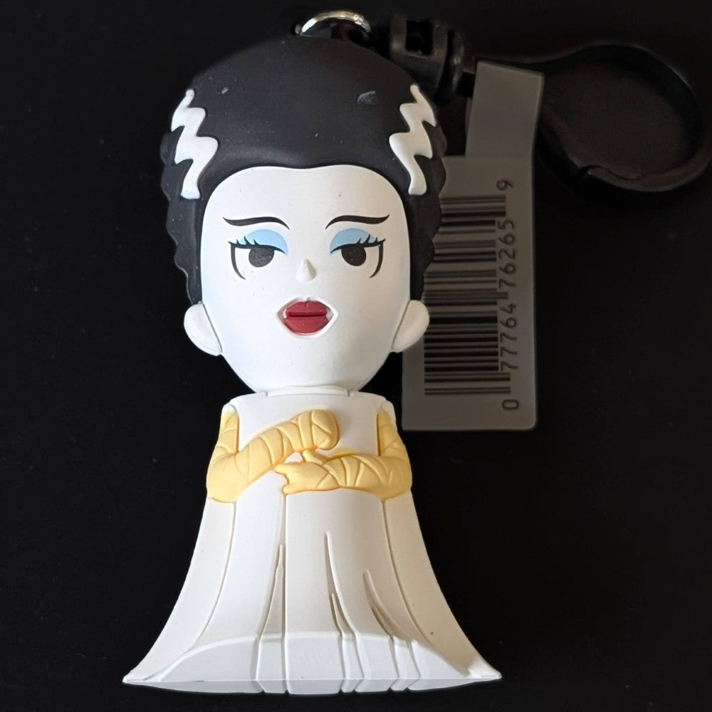 Go Figment Universal Monsters Series 4 3D foam bag clip featuring white gown monster with black hair and keyring attachment