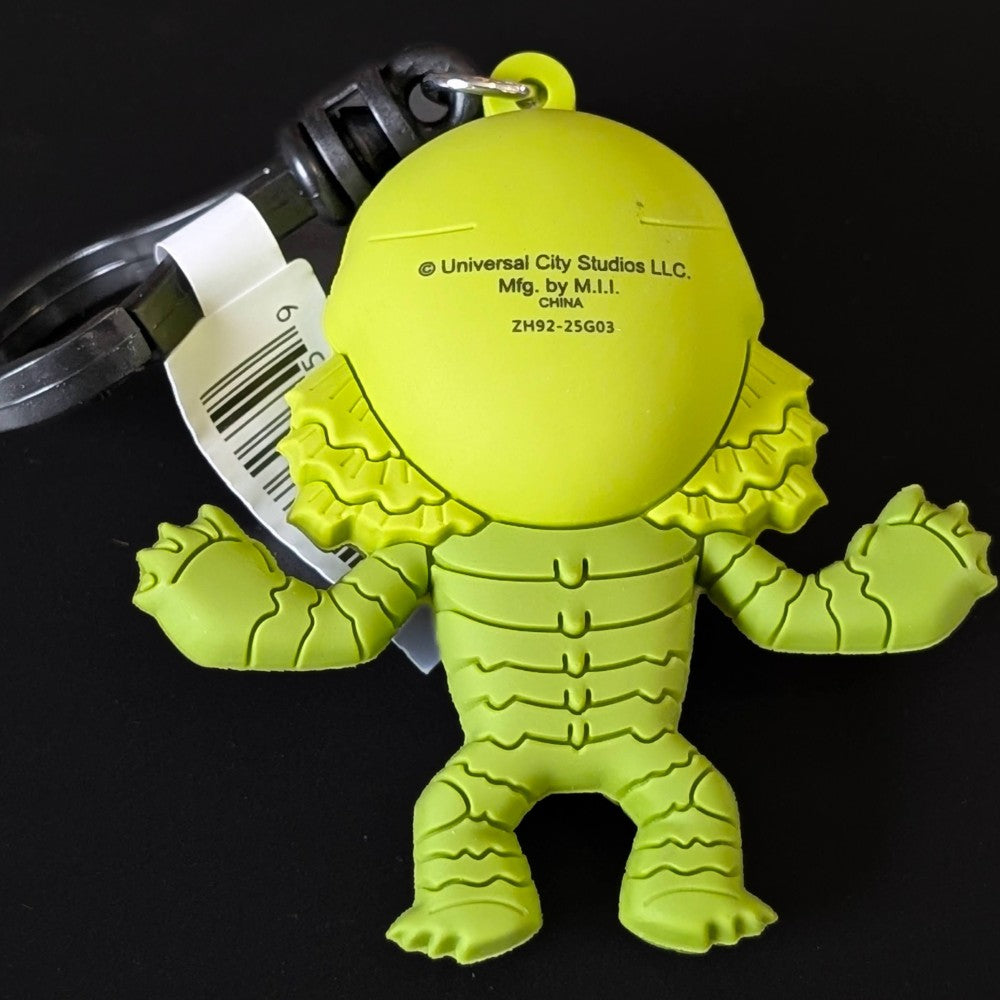 Go Figment Universal Monsters Series 4 figural bag clip showing back view of green creature with attached keyring and barcode tag