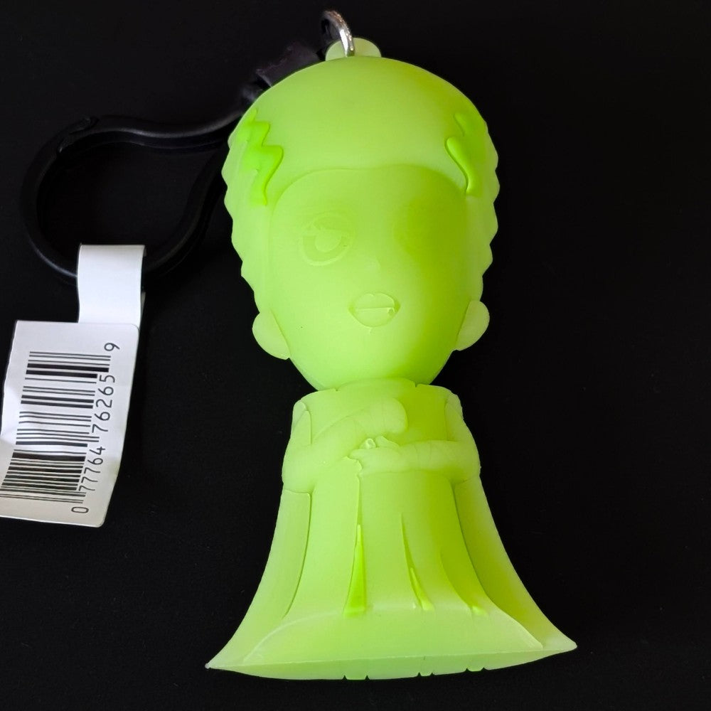 Go Figment Universal Monsters Series 4 neon green bride of Frankenstein 3D foam bag clip with black keyring and barcode tag