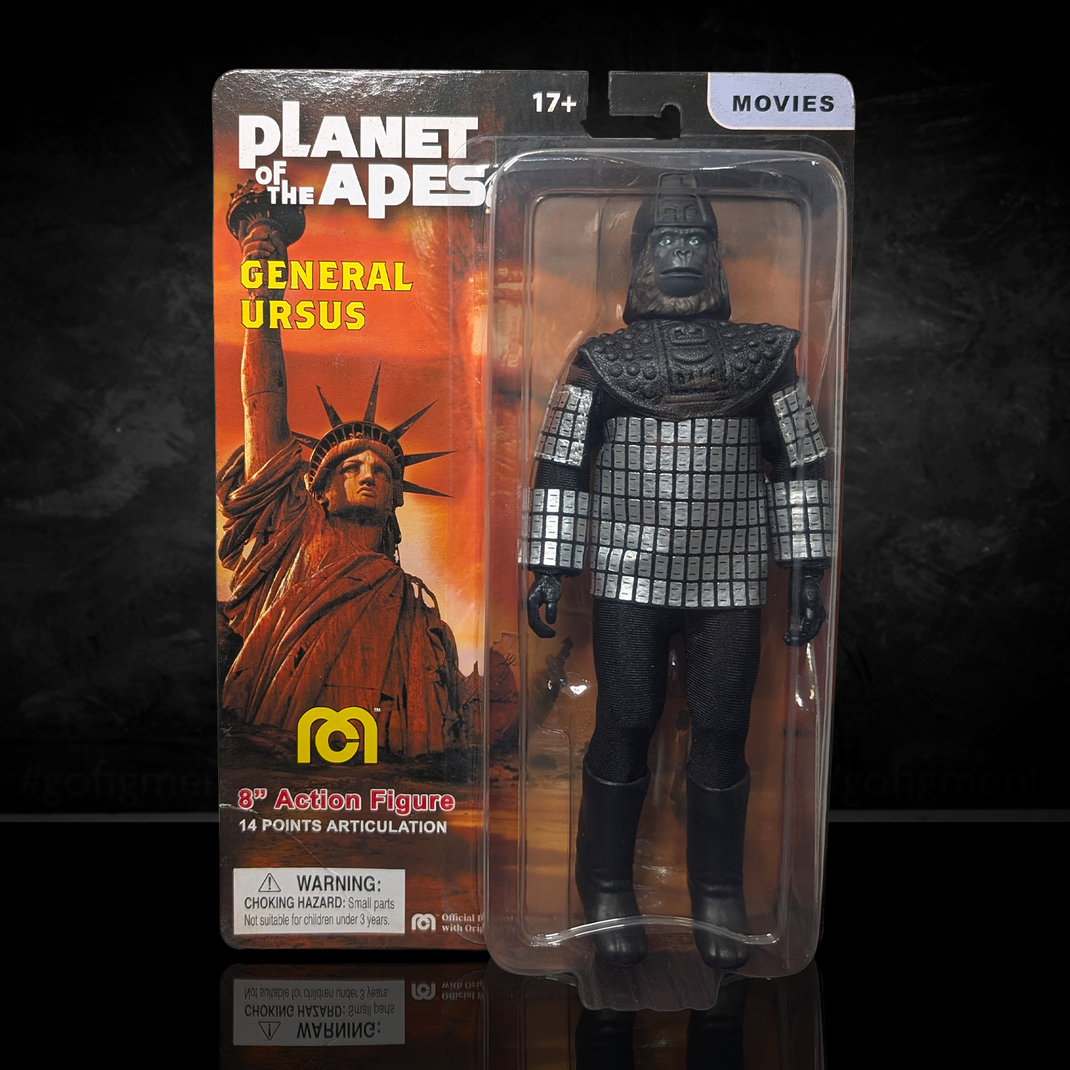 Mego 8-inch General Ursus figure from Planet of the Apes with detailed armor and 14 points of articulation in packaging