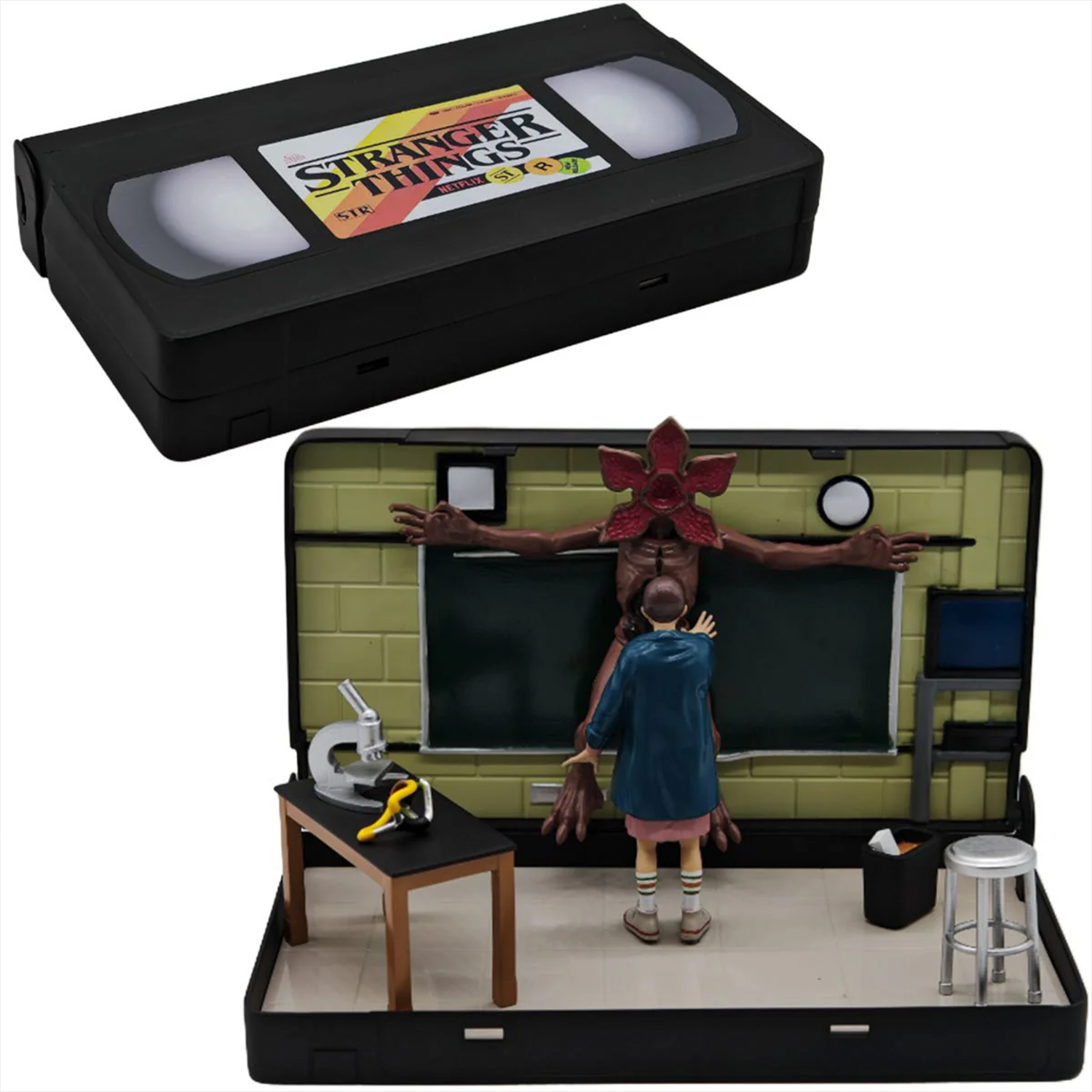 VHS Stars Stranger Things Season 1 VHS Playset by Console Heroes with Demogorgon scene inside VHS tape case
