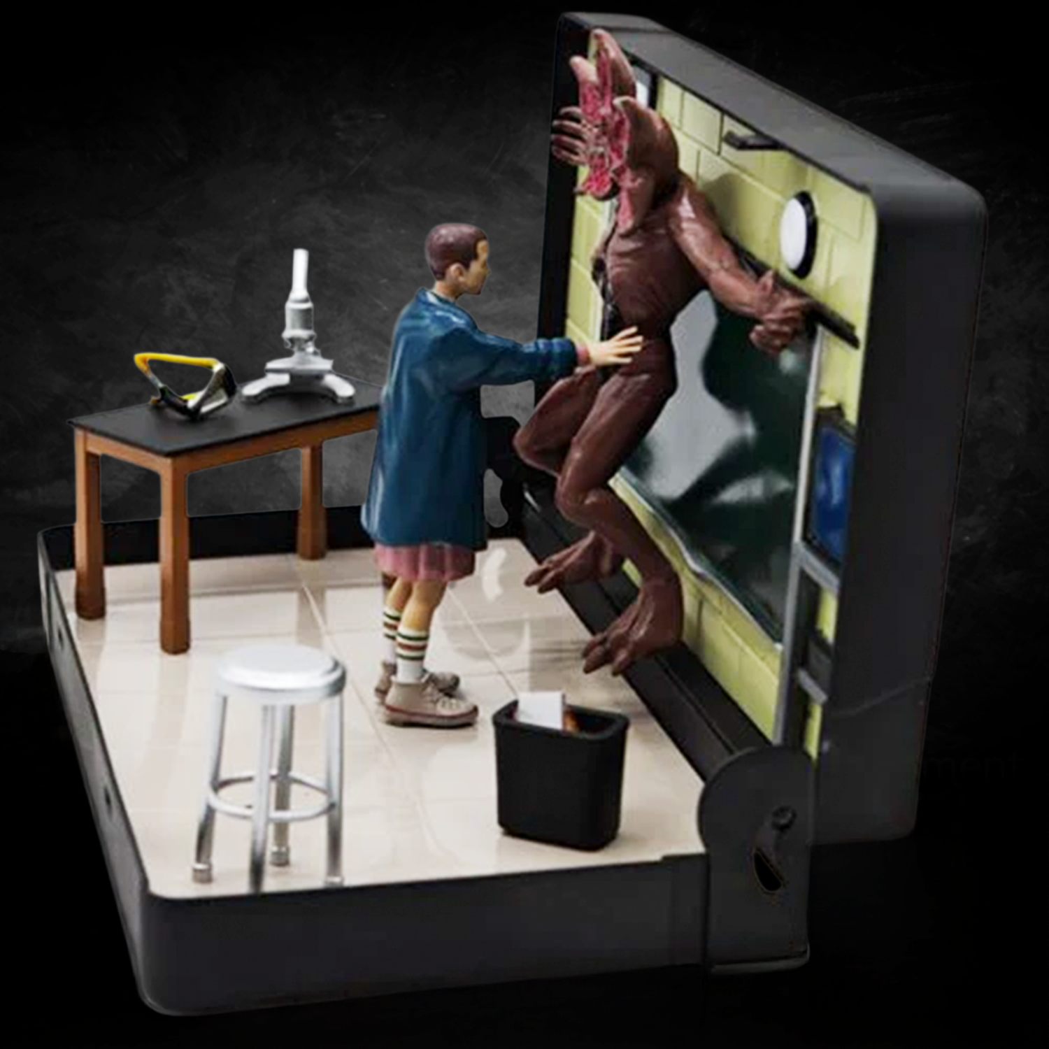 VHS Stars Stranger Things Season 1 VHS Playset by Console Heroes featuring Hawkins lab and Demogorgon figure.