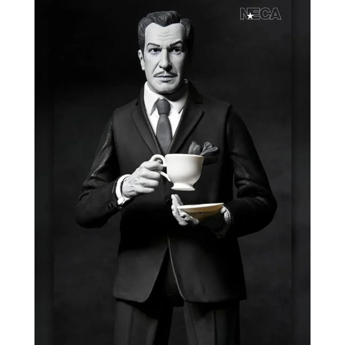 Vincent Price - Ultimate Silver Screen Edition B&W NECA 7-Inch Action Figure holding teacup and saucer new in box collectible