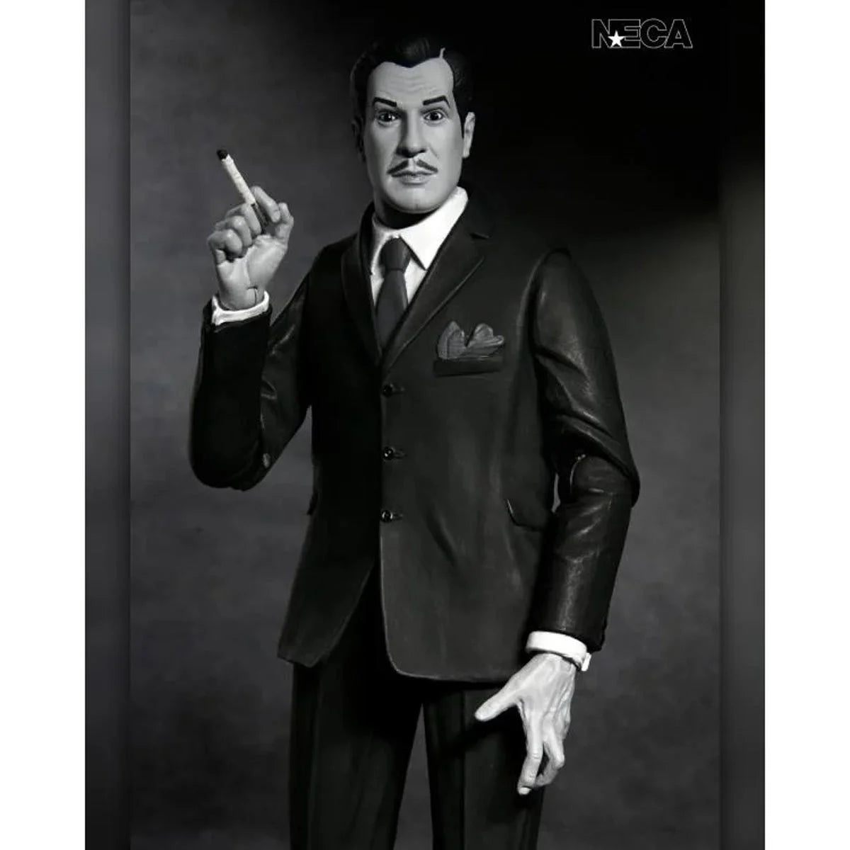 Vincent Price - Ultimate Silver Screen Edition B&W NECA 7-Inch Action Figure in black suit holding cigarette new in box collectible