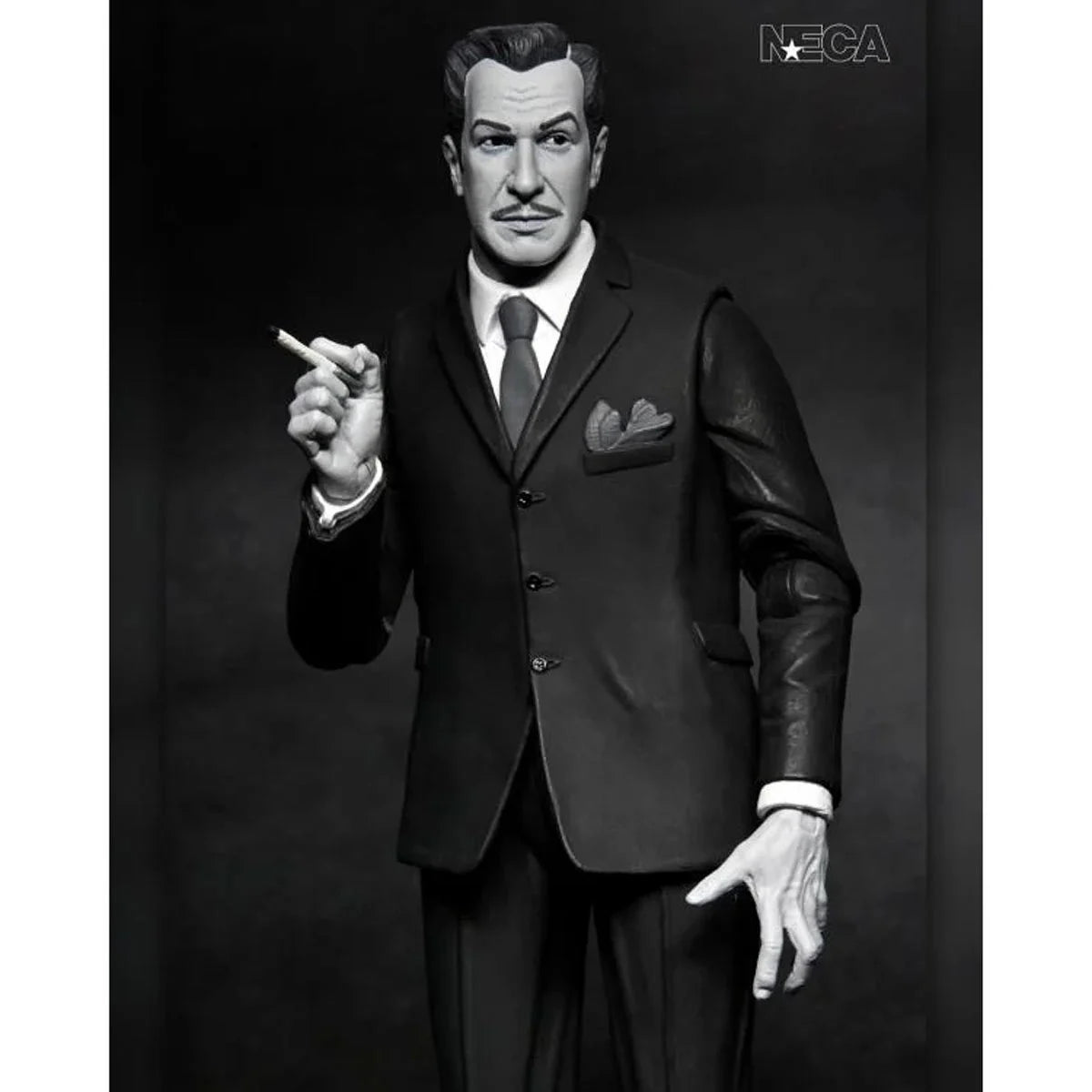 Vincent Price - Ultimate Silver Screen Edition B&W NECA 7-Inch Action Figure in black suit holding cigarette new in box