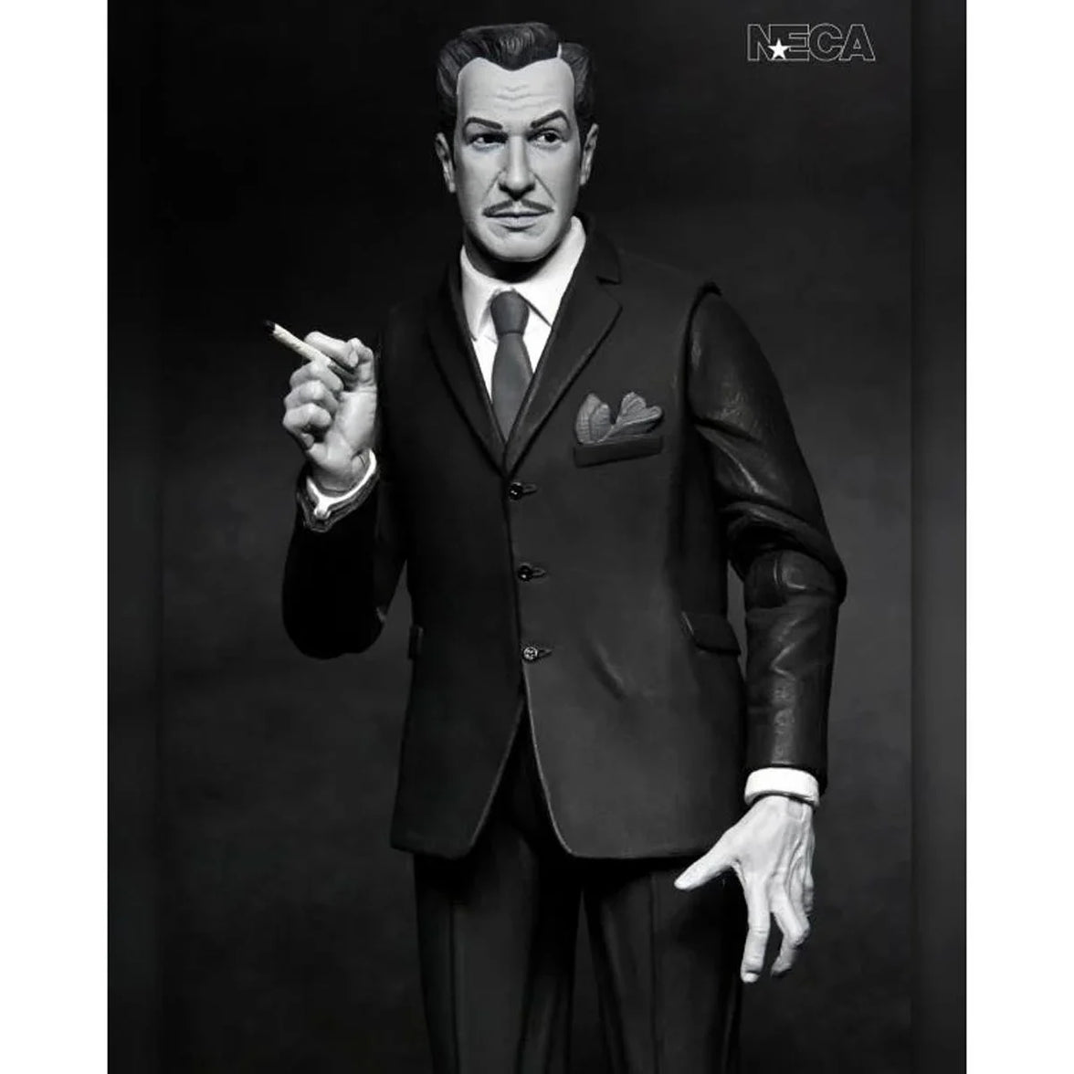 Vincent Price - Ultimate Silver Screen Edition B&W NECA 7-Inch Action Figure in black suit holding cigarette new in box