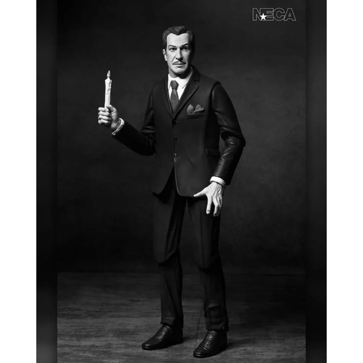 Vincent Price - Ultimate Silver Screen Edition B&W NECA 7-Inch Action Figure in black suit holding candle new in box collectible