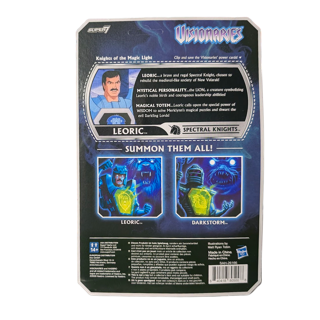 Leoric Visionaries 3.75-Inch Action Figure ReAction by Super7 package back showing Leoric and Darkstorm artwork
