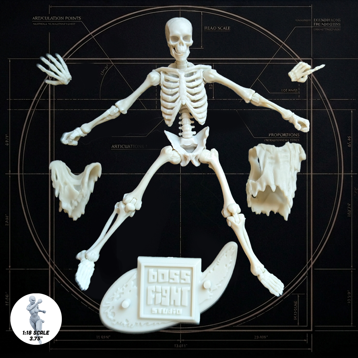 Bone White Skeleton Vitruvian H.A.C.K.S. Customizer Series Action Figure Blank 1:18 Scale by Boss Fight Studio Llc new in box.