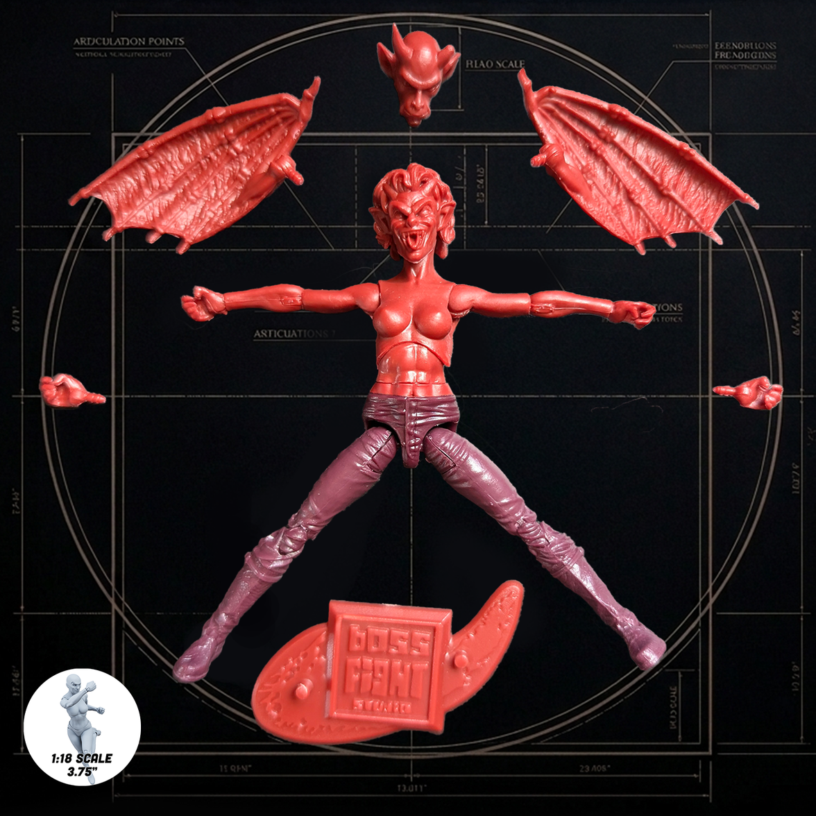 Vitruvian H.A.C.K.S. Fantasy Character Blanks Hellfire Red Female Demon 1:18 Scale Action Figure new in box by Boss Fight Studio Llc
