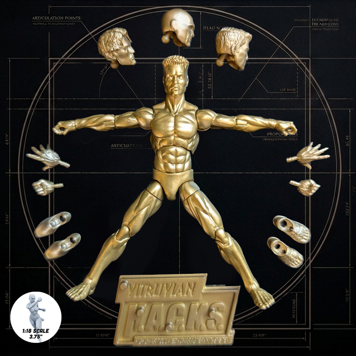 Gold Male Blank - Vitruvian H.A.C.K.S. 10th Anniversary Action Figure by Boss Fight Studio Llc new in box collectible