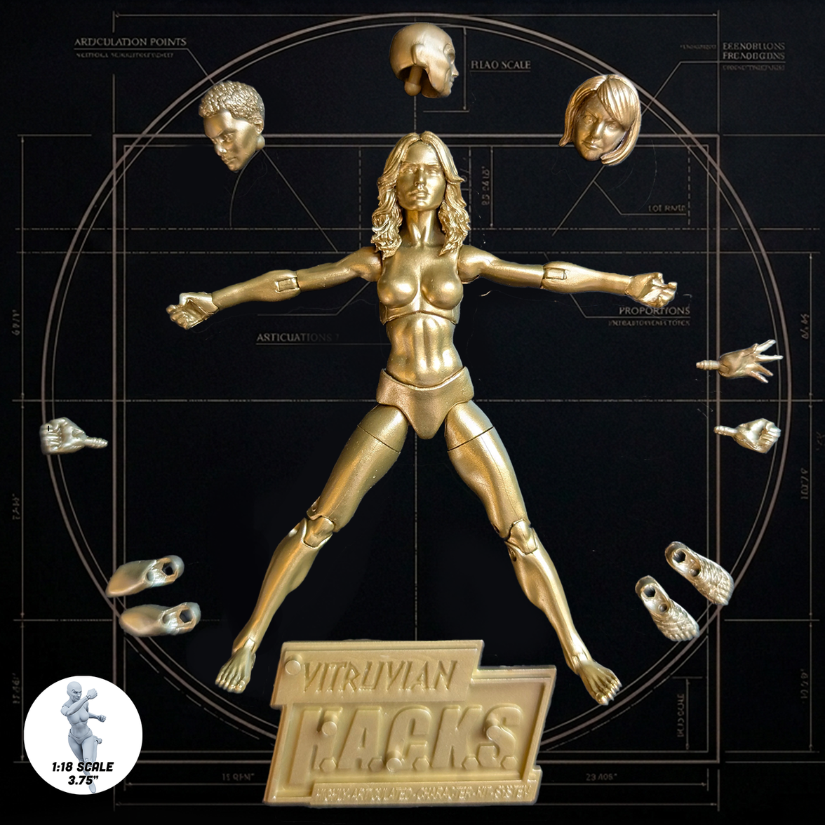 Gold Female Blank Action Figure 10th Anniversary Vitruvian H.A.C.K.S. new in box by Boss Fight Studio Llc