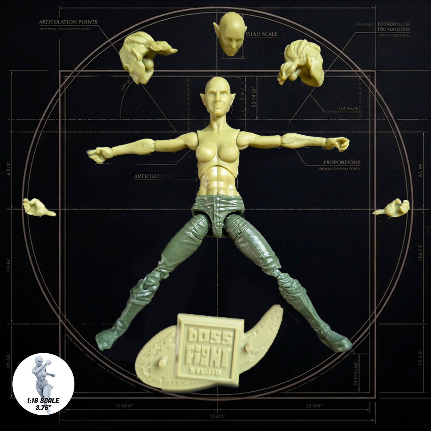 Vitruvian H.A.C.K.S. Fantasy Character Blanks Green Female Orc 1:18 Scale Action Figure new in box by Boss Fight Studio Llc