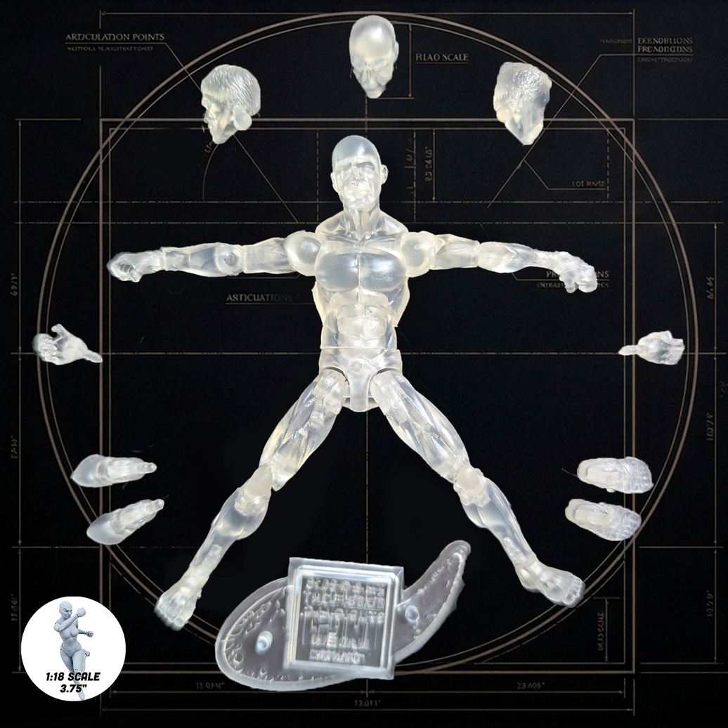 Crystal Clear Male Body Vitruvian H.A.C.K.S. Action Figure Blank 1:18 Scale new in box by Boss Fight Studio Llc