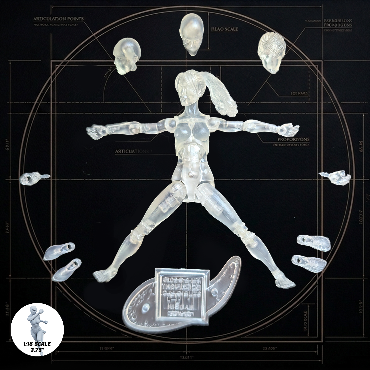 Crystal Clear Female Body Vitruvian H.A.C.K.S. Action Figure Blank 1:18 Scale new in box by Boss Fight Studio Llc