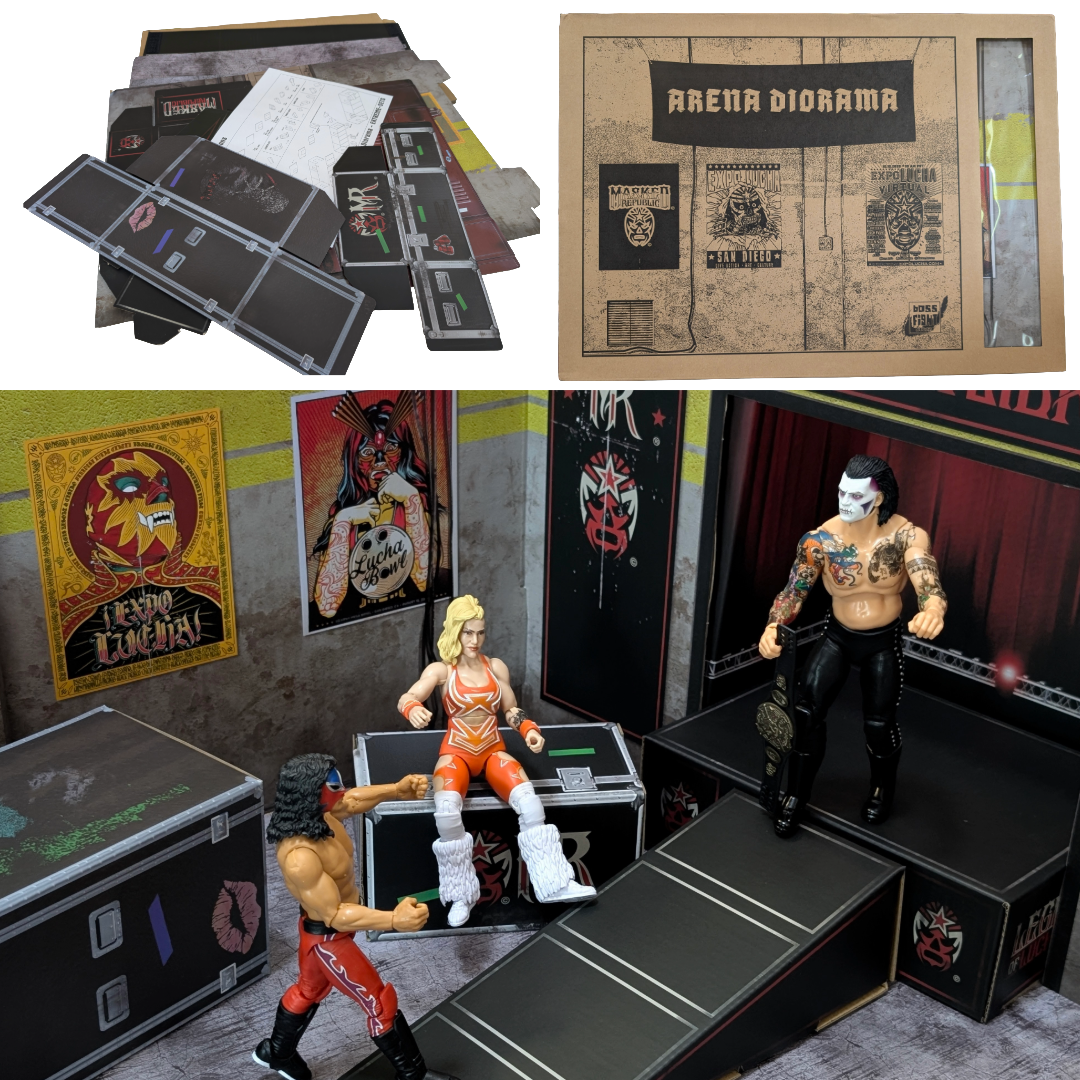 Diorama Legends of Lucha Libre Premium 1:12 Scale 6" Wrestling Backdrop with wrestling figures by Boss Fight Studio Llc