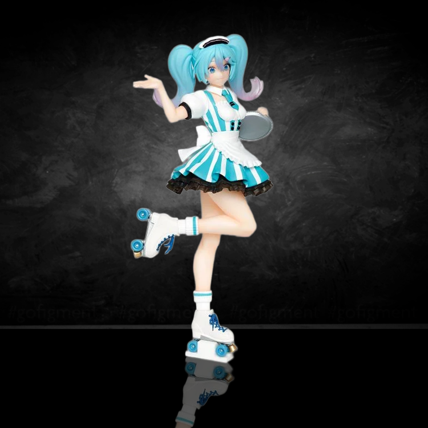 Taito Hatsune Miku Costumes Cafe Maid Version 7.1 Premium Figure - Authentic Limited Edition by Banpresto posing on roller skates
