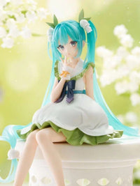 Hatsune Miku Flower Fairy Lily of the Valley Noodle Stopper Figure FuRyu by Banpresto sitting with delicate floral details and pastel colors