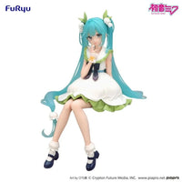 Hatsune Miku Flower Fairy Lily of the Valley Noodle Stopper Figure FuRyu by Banpresto, seated with blue hair and white dress