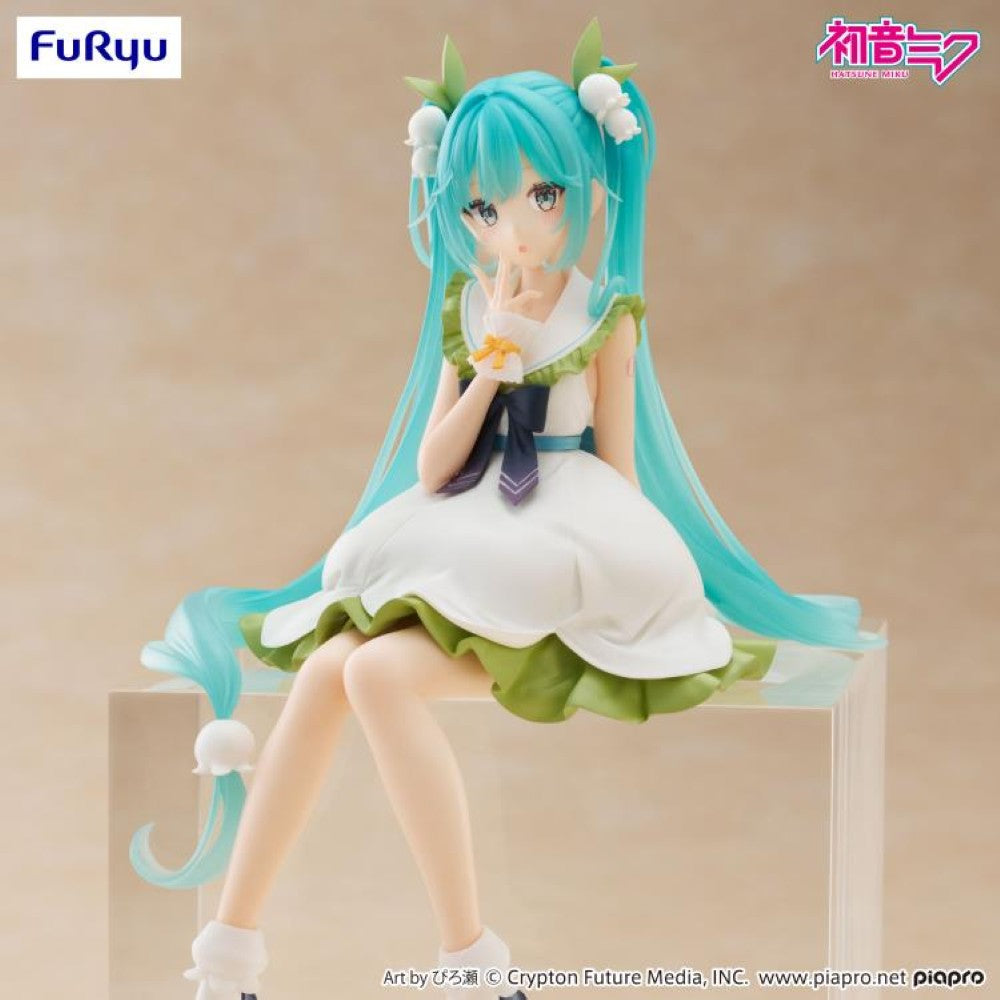 Hatsune Miku Flower Fairy Lily of the Valley Noodle Stopper Figure FuRyu by Banpresto sitting with turquoise hair and white dress