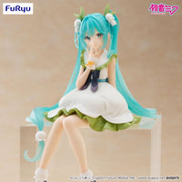 Hatsune Miku Flower Fairy Lily of the Valley Noodle Stopper Figure FuRyu by Banpresto sitting with turquoise hair and white dress