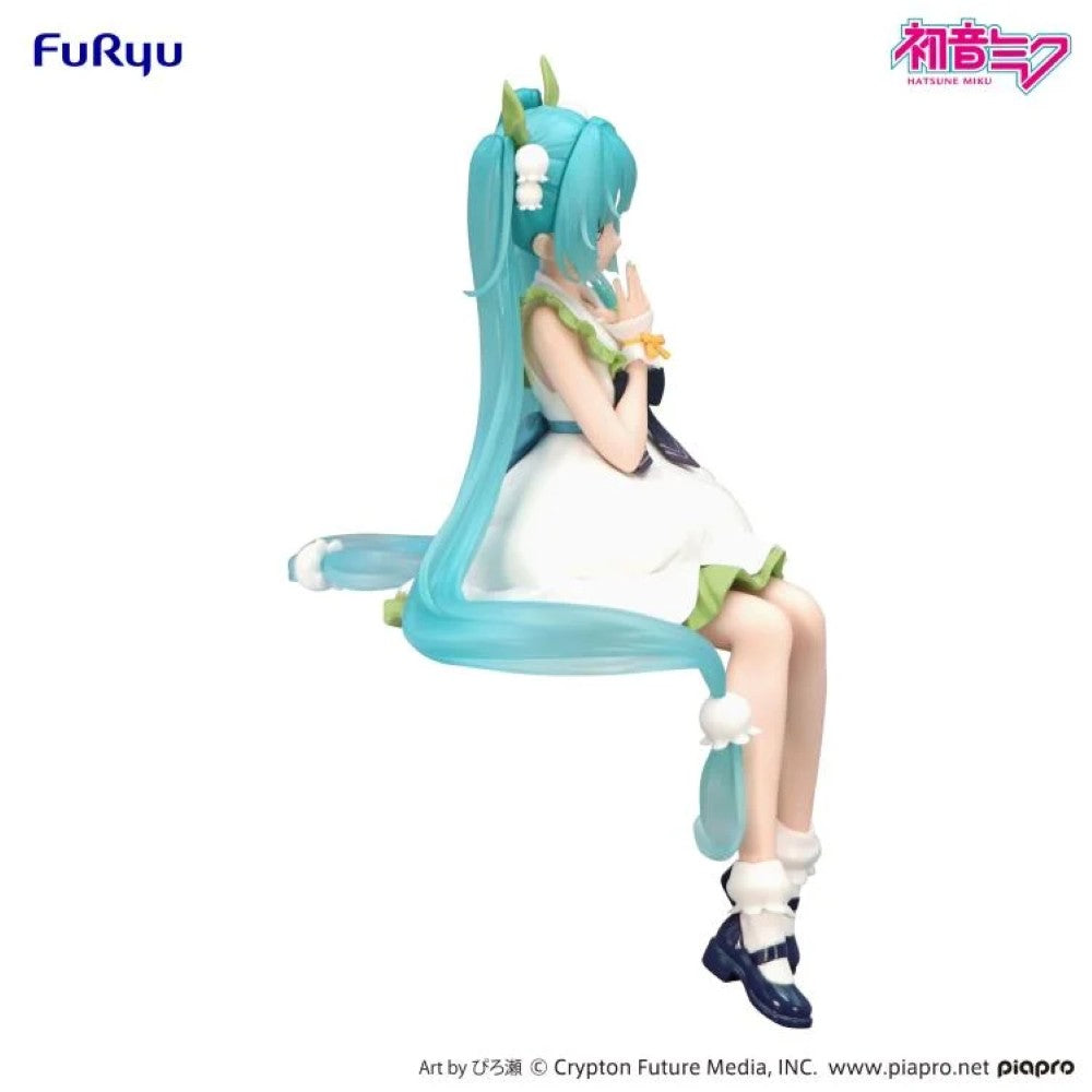 Hatsune Miku Flower Fairy Lily of the Valley Noodle Stopper Figure FuRyu by Banpresto with long teal hair and white dress
