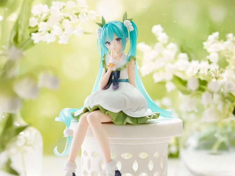 Hatsune Miku Flower Fairy Lily of the Valley Noodle Stopper Figure FuRyu by Banpresto with blue hair and floral dress