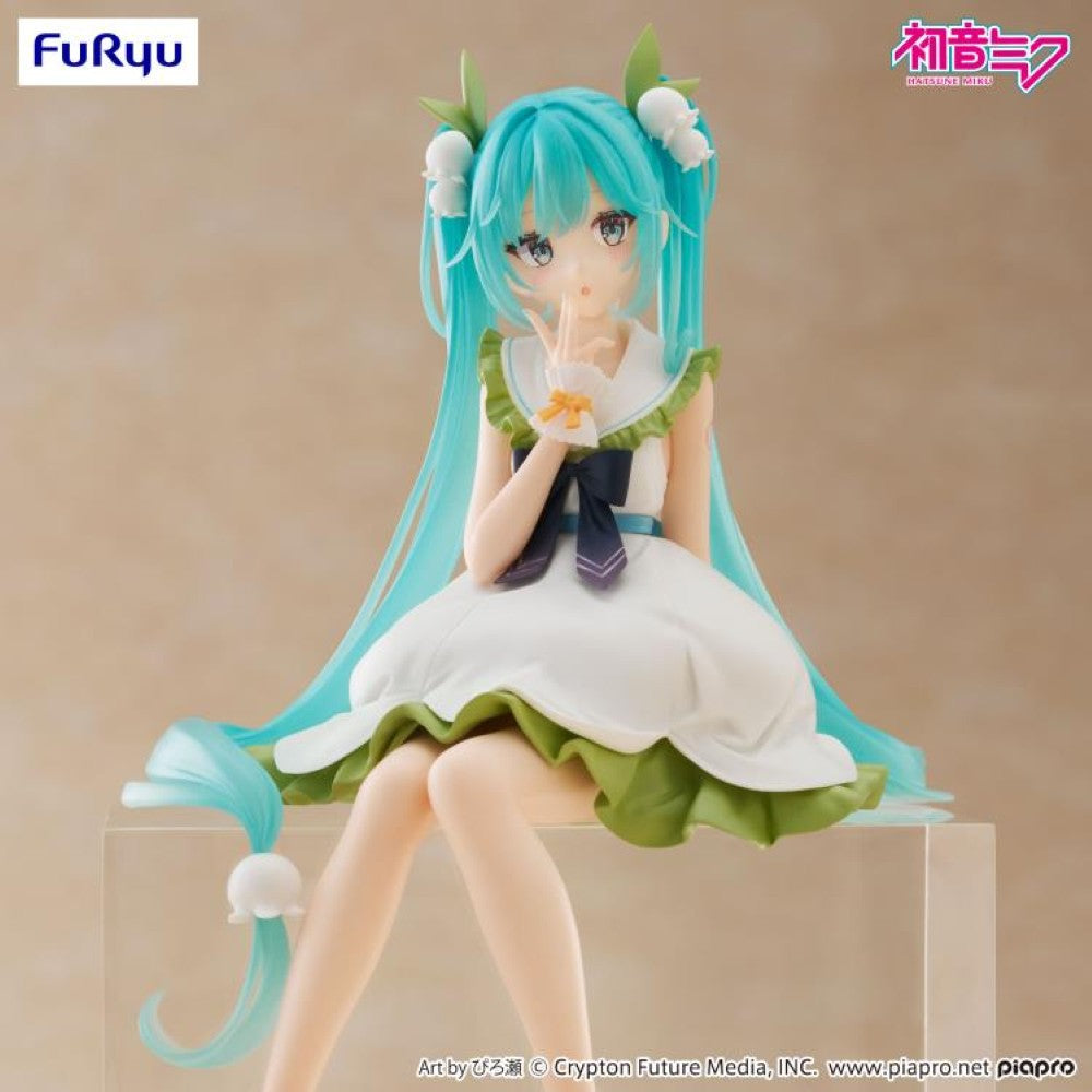 Hatsune Miku Flower Fairy Lily of the Valley Noodle Stopper Figure FuRyu by Banpresto, seated with blue hair and white dress
