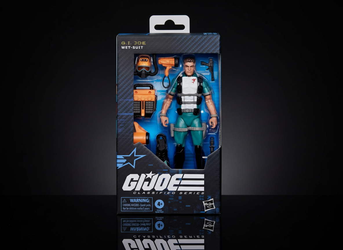 Hasbro G.I. Joe Classified Series 6-inch Wet-Suit figure with tactical accessories in retail packaging against black background