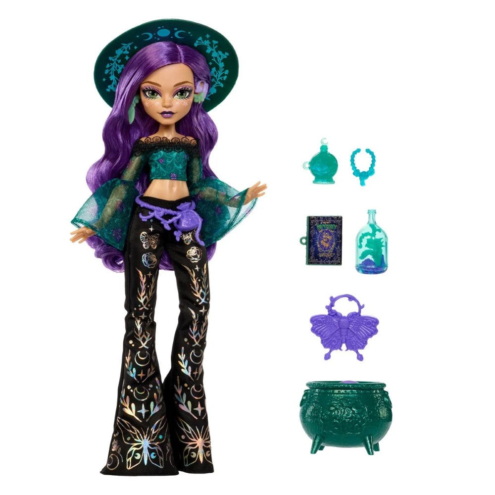 Willow Thorne Doll - Moonspell Magic by Monster High 10.5 Inces by Mattel with witch accessories and cauldron