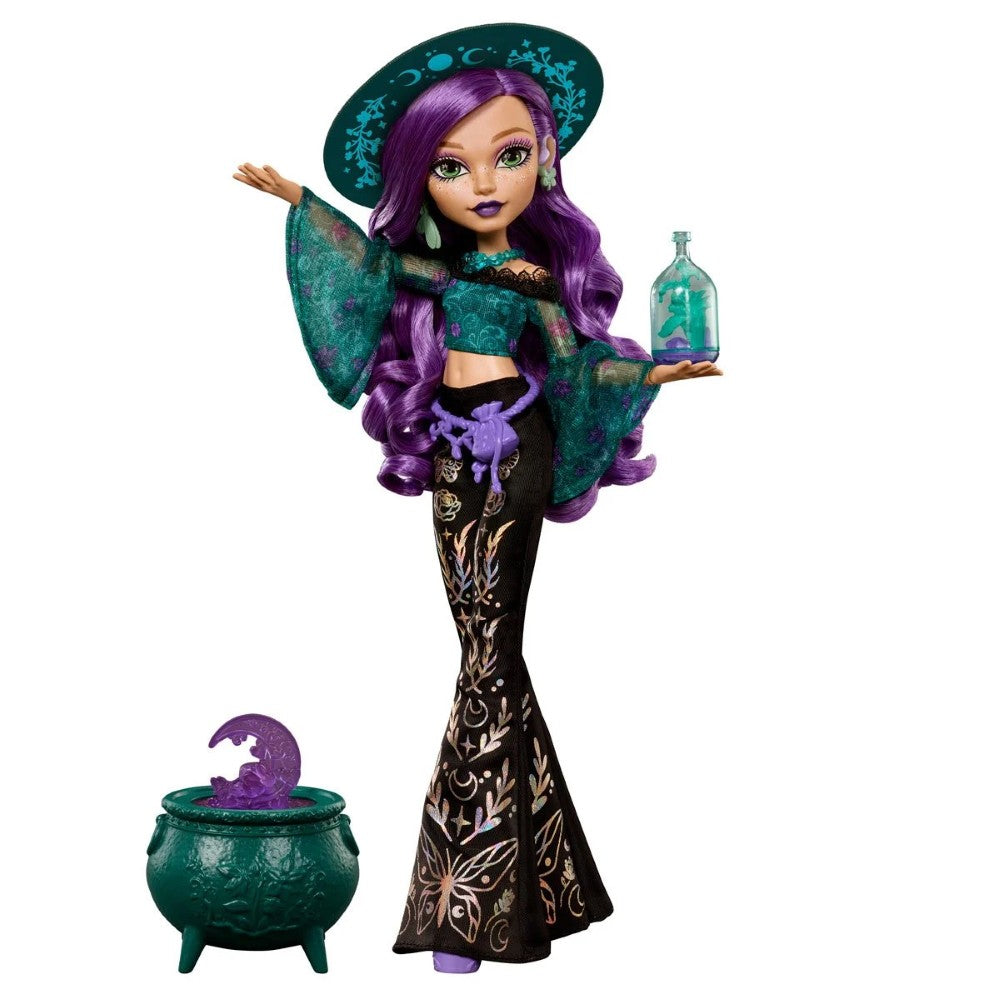 Willow Thorne Doll - Moonspell Magic by Monster High 10.5 Inces by Mattel wearing green and black with purple hair and magic accessories