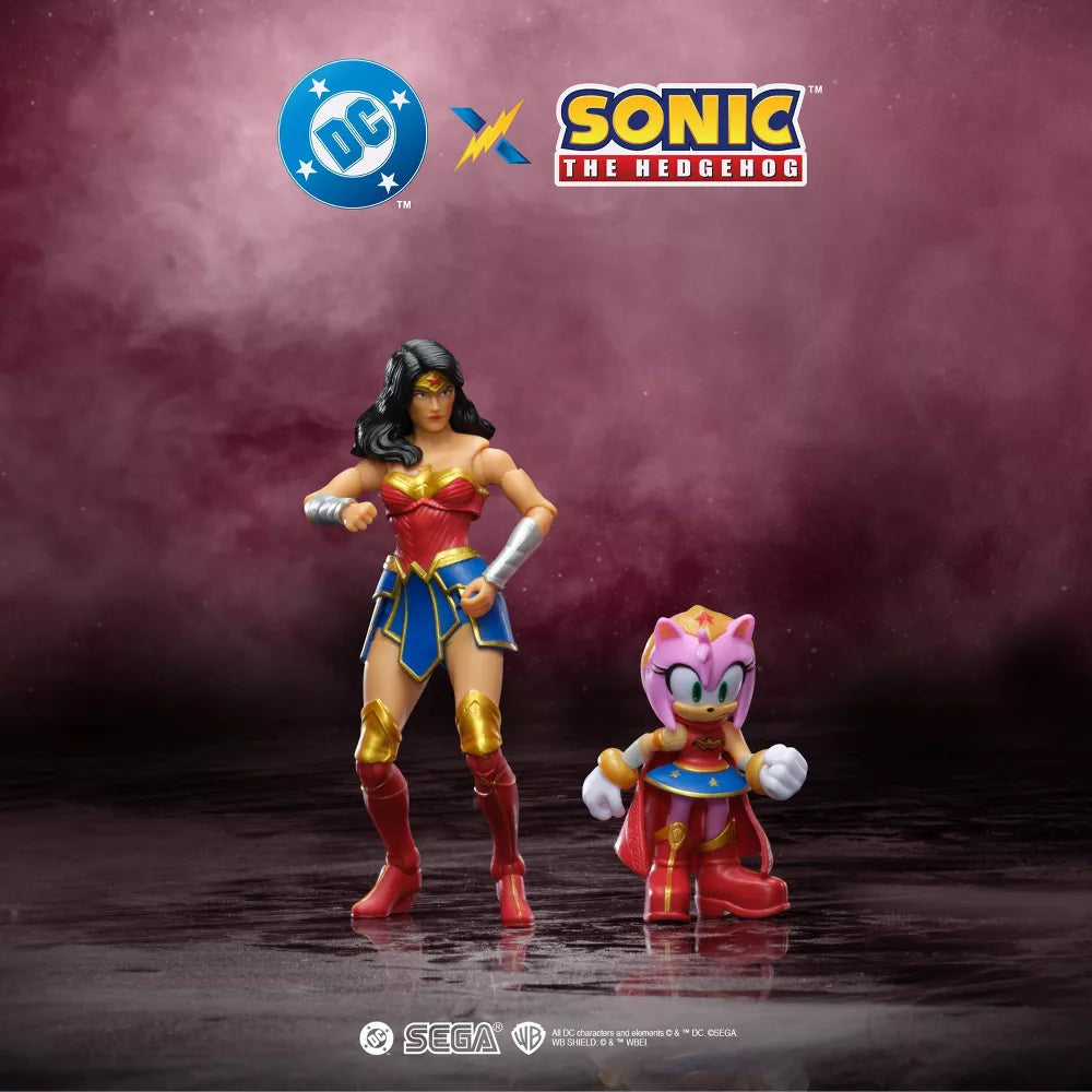 DC x Sonic the Hedgehog Amy as Wonder Woman & Wonder Woman 2-Pack Action Figures new in box by Jakks Pacific