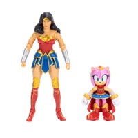 DC x Sonic the Hedgehog Amy as Wonder Woman & Wonder Woman 2-Pack Action Figures - Heroic Crossover Collectibles by Jakks Pacific new in box