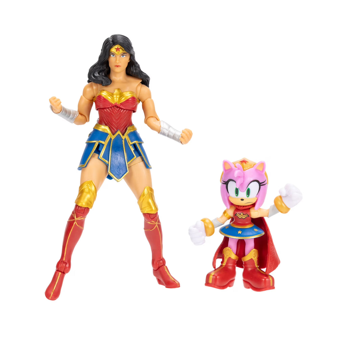 DC x Sonic the Hedgehog Amy as Wonder Woman & Wonder Woman 2-Pack Action Figures - Heroic Crossover Collectibles by Jakks Pacific new in box