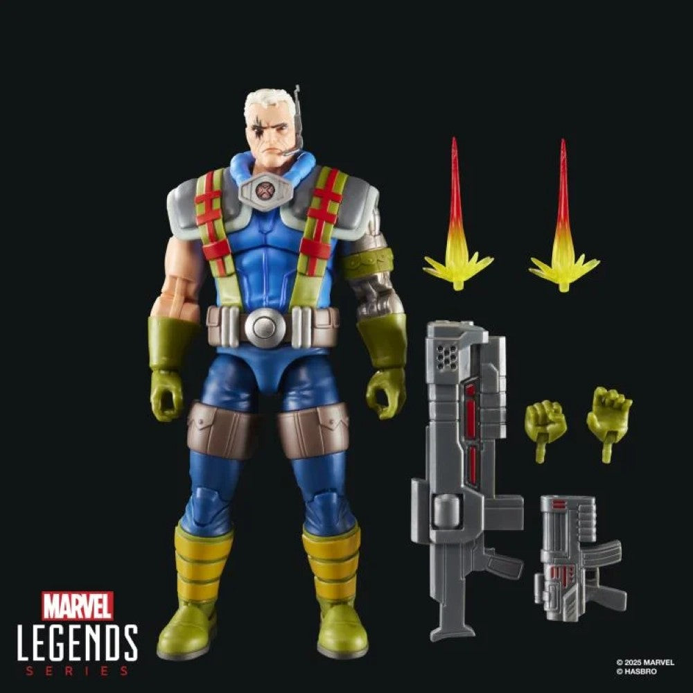 Marvel Legends 6-inch Hasbro Cable X-Men 97 action figure with weapons, blast effects, and interchangeable hands on black background
