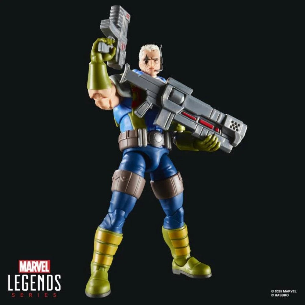 Marvel Legends 6-inch Hasbro Cable action figure from X-Men 97 holding large futuristic guns on black background