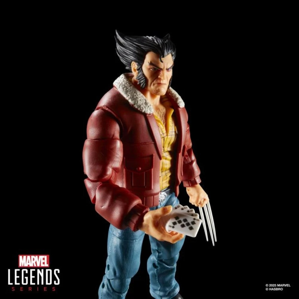 Marvel Legends 6-inch Logan X-Men 97 action figure by Hasbro with cards and claws on black background