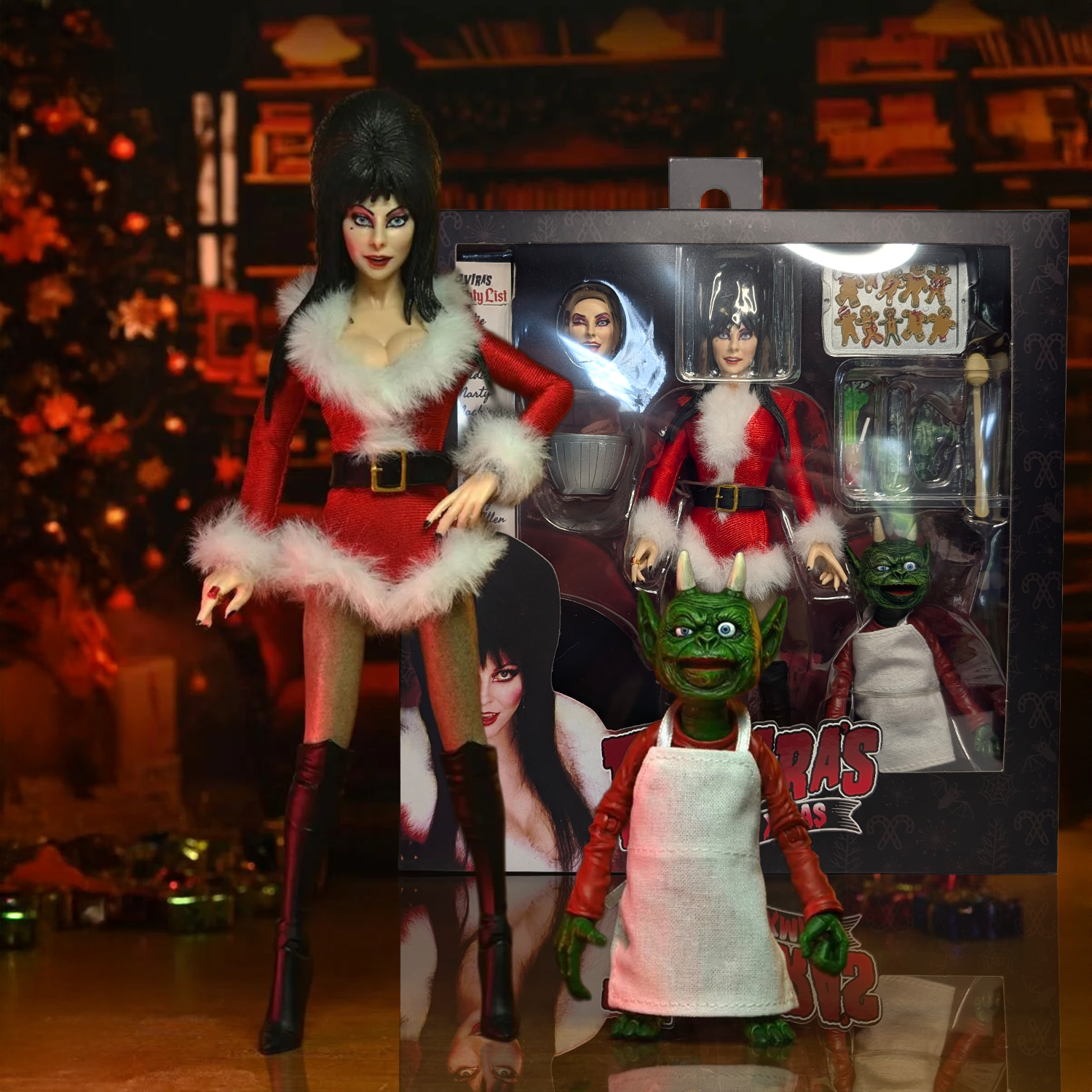 Elvira Very Scary Christmas - Mistress of the Dark 8-Inch Clothed Action Figure by Neca with holiday accessories new in box