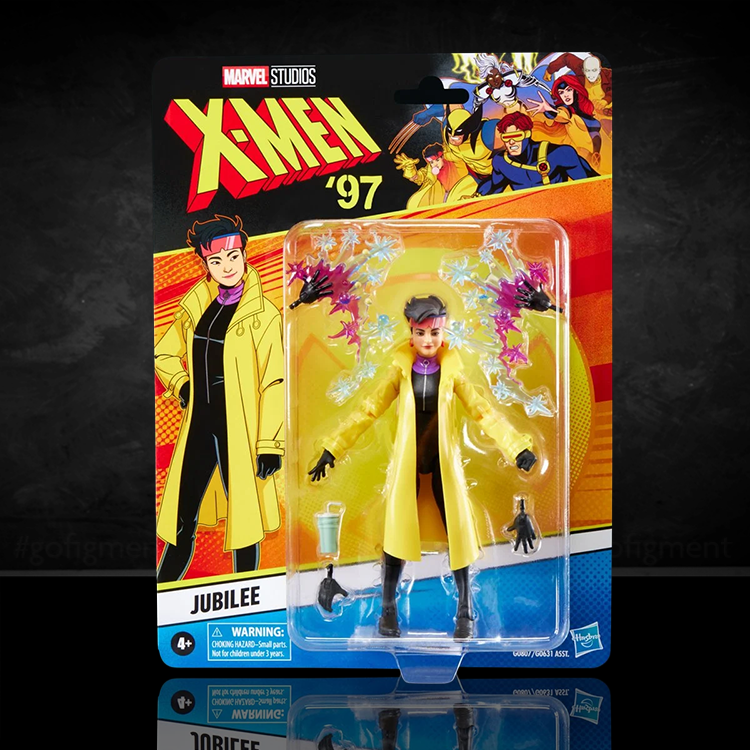 Hasbro Marvel Legends 6-inch Jubilee action figure from X-Men '97 with lights and alternate accessories in packaging
